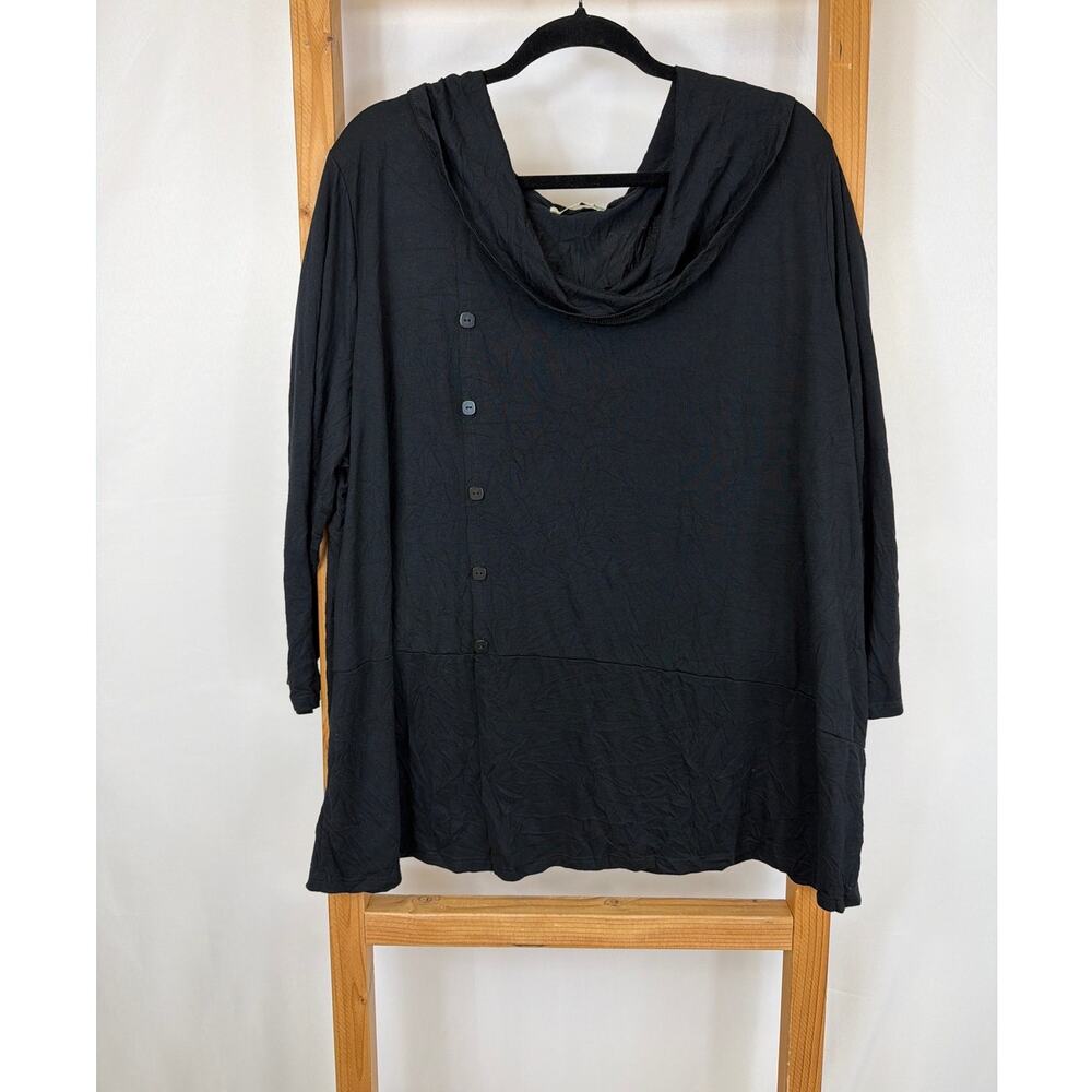 Chalet Black Cowl Neck Button Detail Three Quarter Sleeve Top XL Made In USA